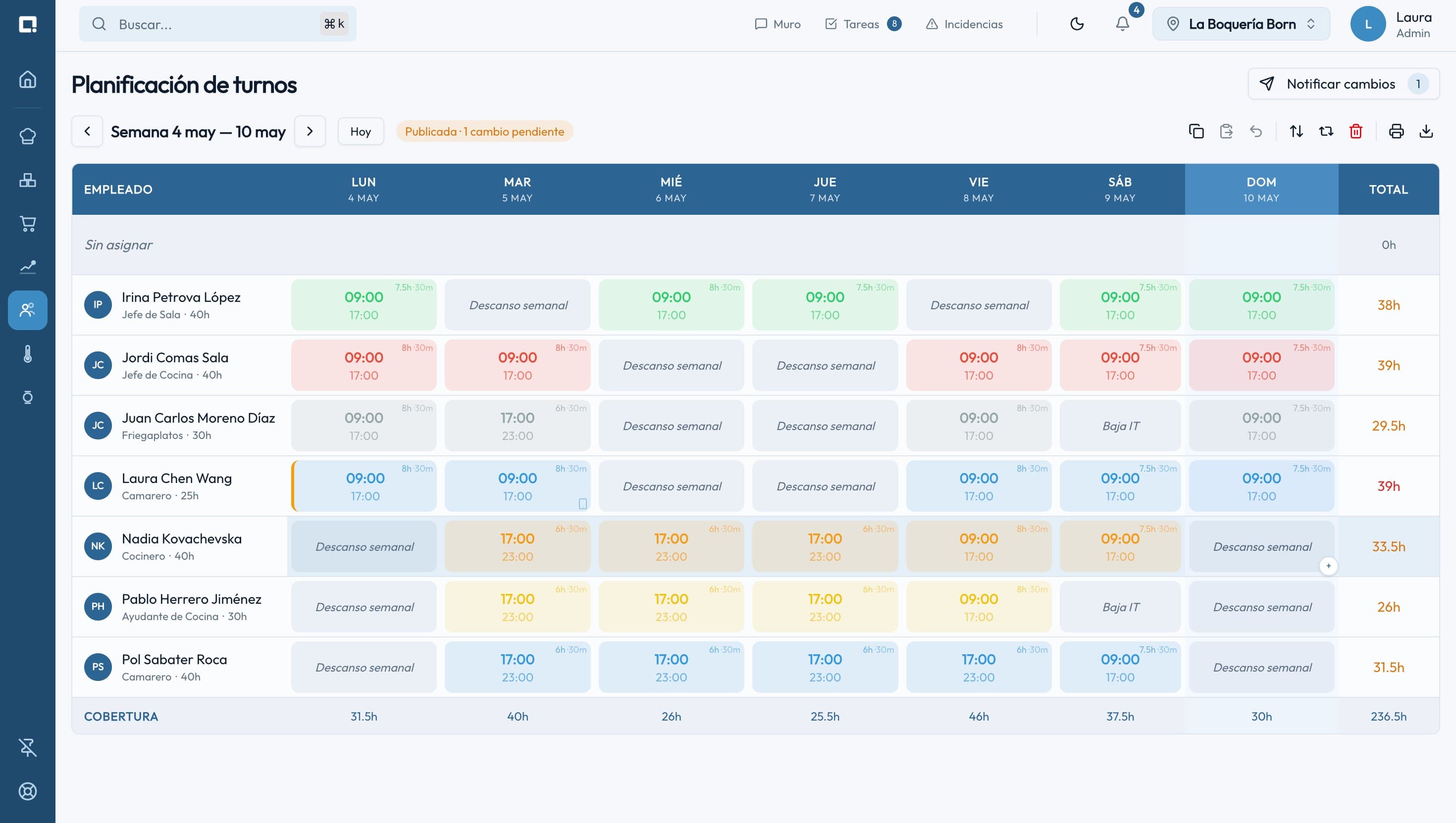 Planificación de turnos en Qubbie Office