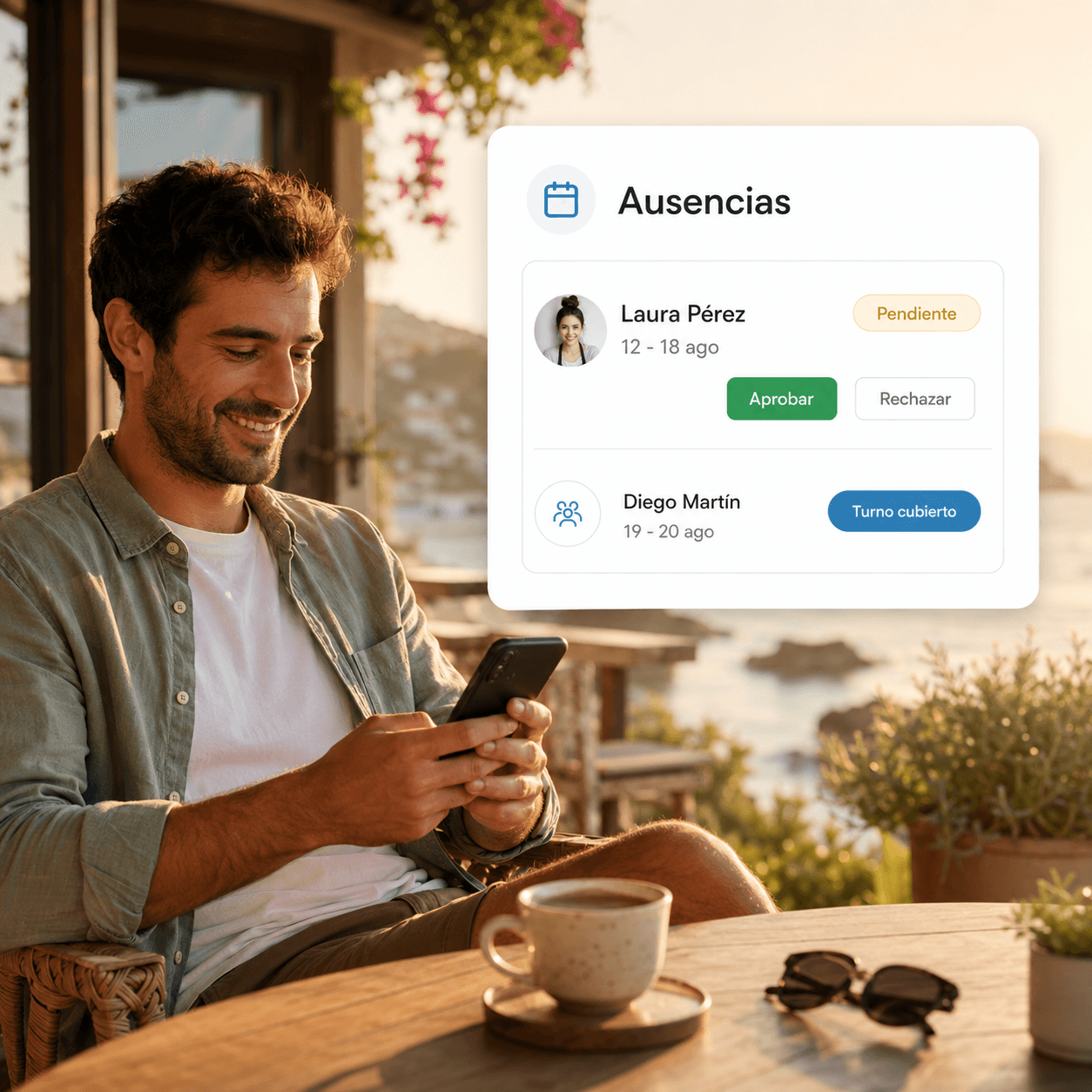 Panel de ausencias en Qubbie para aprobar o rechazar solicitudes