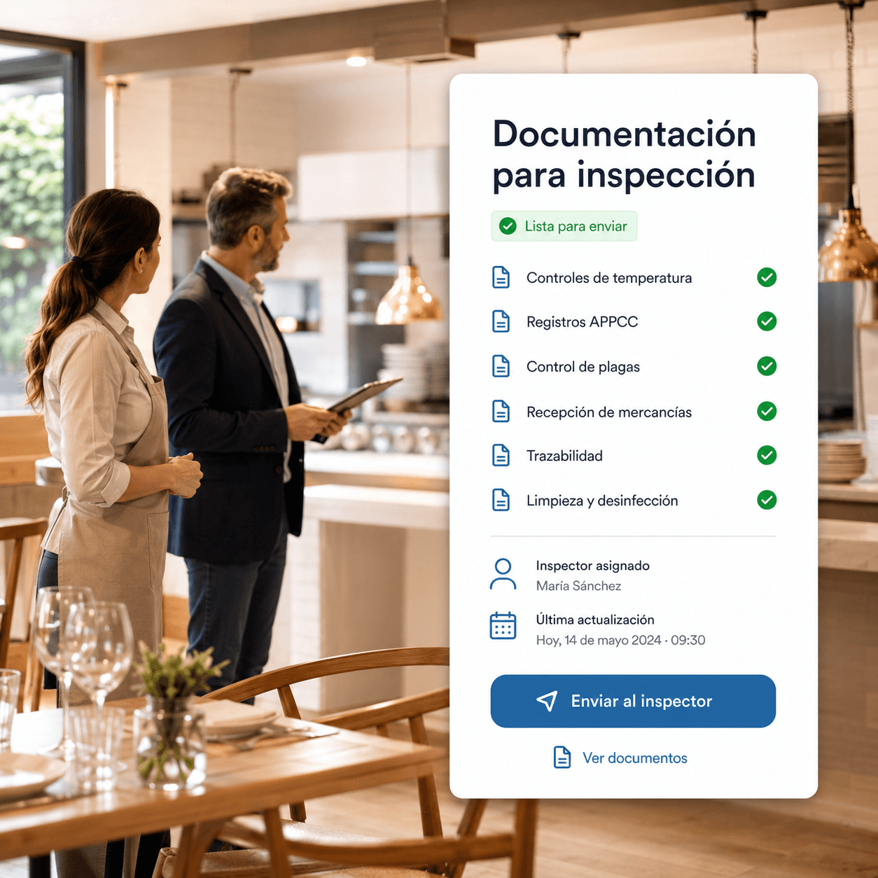 Documentación de seguridad alimentaria lista para enviar al inspector